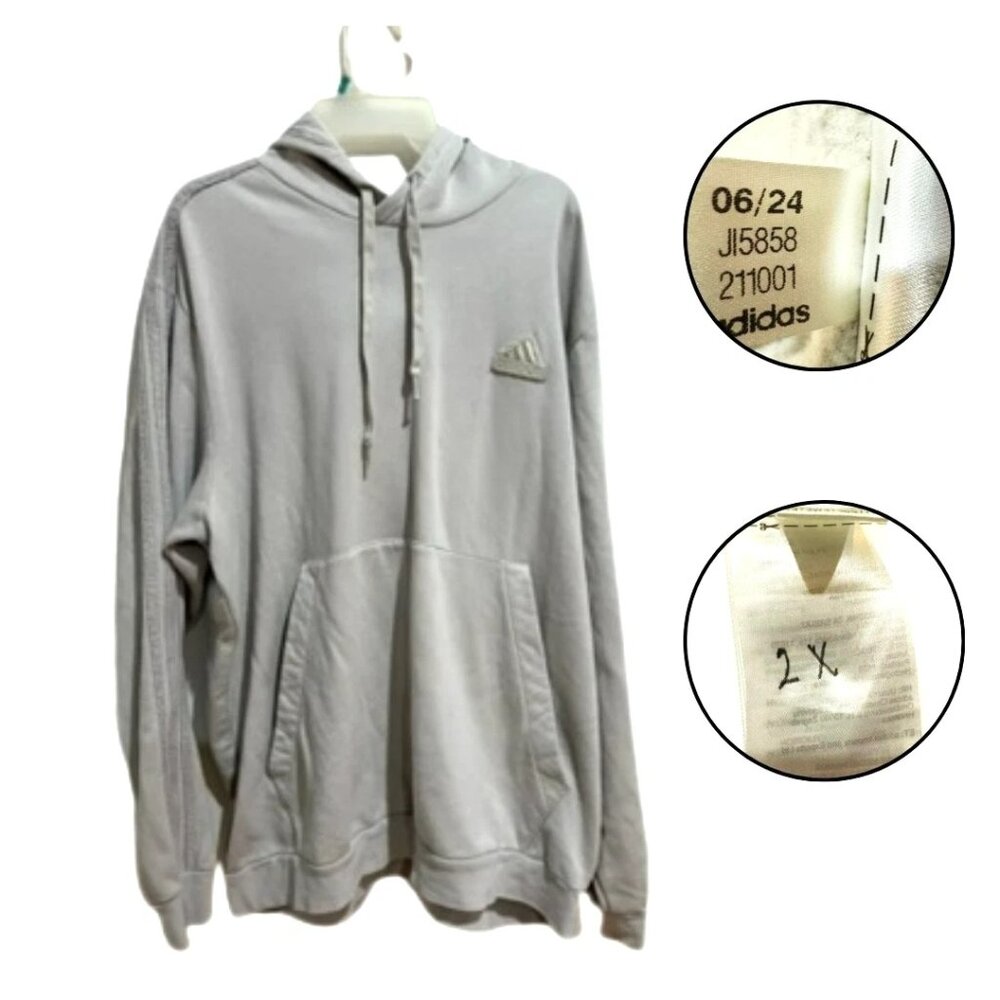 Adidas Men’s 2XL Gray Hoodie Pullover Athleisure Kangaroo Pocket
